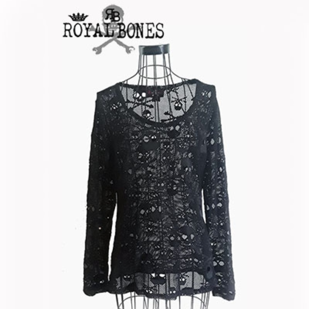 Royal Bones by Tripp Skull Mesh Top XL